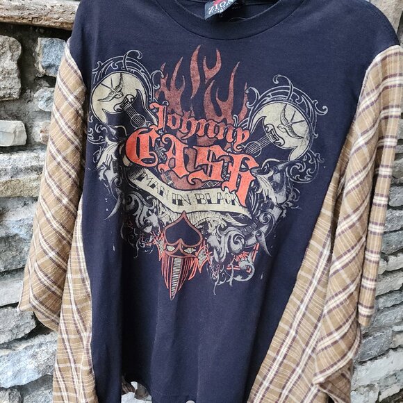 Johnny Cash Upcycled Flannel Box Tee - Picture 1 of 2